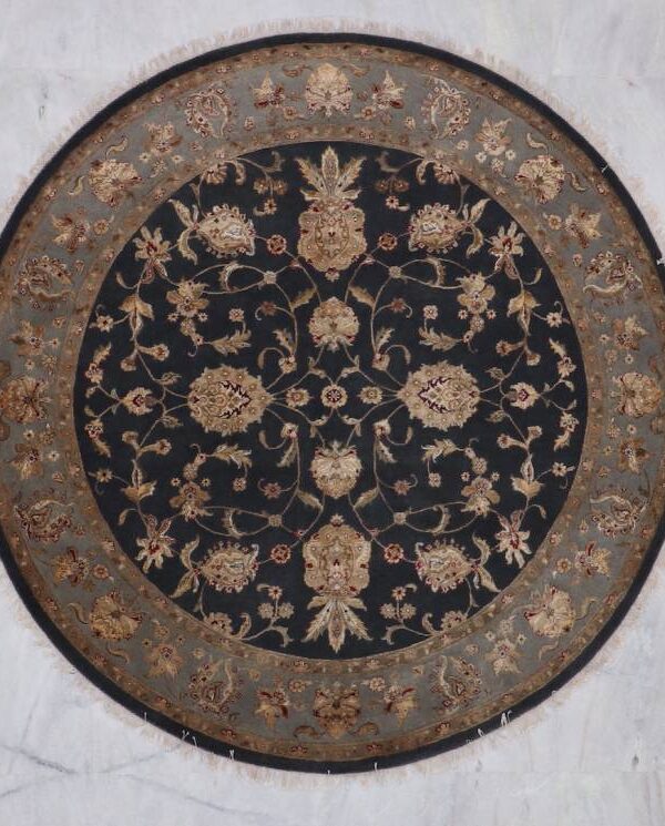 Blue Hand-Knotted 7'2 X 7'4 Area Rug - Round Rugs