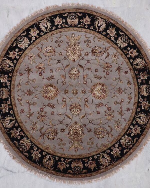 Round Jaipur Grey Hand Crafted 7'1 X 7'3 Area Rug
