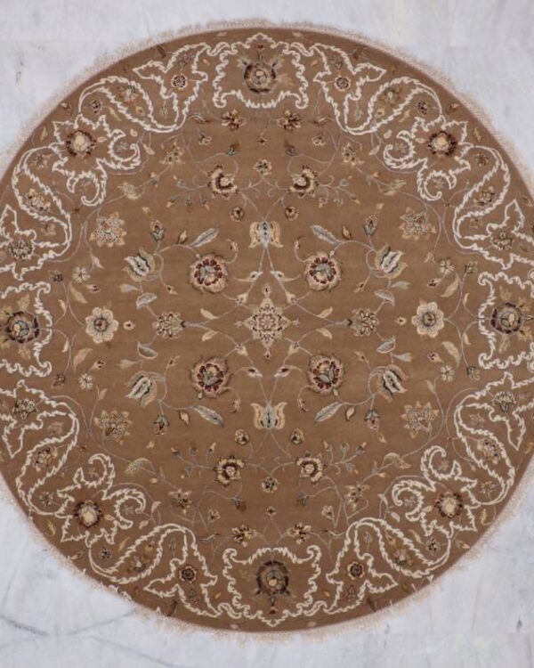 Hand Crafted Jaipur Camel Color 7'0 X 7'1 Area Round Rug