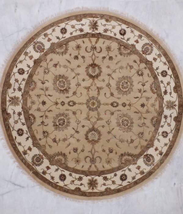 Jaipur Beige Color Hand-Knotted 6'11 X 6'11 Round Shape Rug