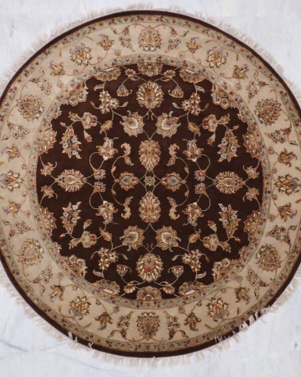 Hand-Knotted Brown Color Jaipur 6'11 X7'1 Round Shape Rug by RugsByIndia